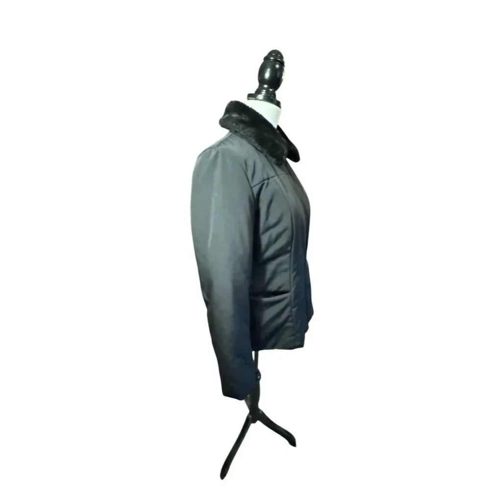 Jones New York Women's Black Jacket Faux Fur Collar Size Small
